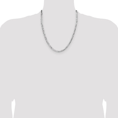 Sterling Silver Rhodium-plated 4.0mm Lightweight Flat Figaro Chain