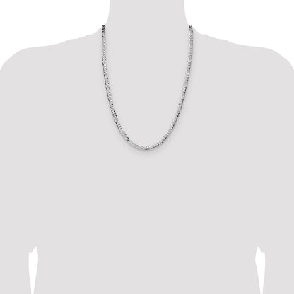 Sterling Silver Rhodium-plated 4.0mm Lightweight Flat Figaro Chain