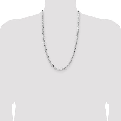 Sterling Silver Rhodium-plated 4.0mm Lightweight Flat Figaro Chain
