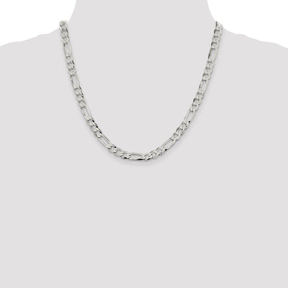 Sterling Silver 7.0mm Lightweight Flat Figaro Chain