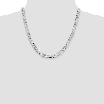 Sterling Silver Rhodium-plated 7.0mm Lightweight Flat Figaro Chain