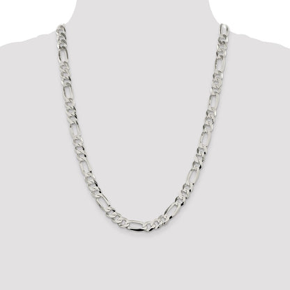 Sterling Silver 8.5mm Lightweight Flat Figaro Chain