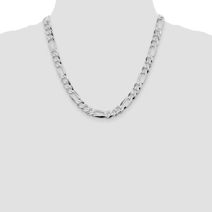 Sterling Silver Rhodium-plated 8.5mm Lightweight Flat Figaro Chain