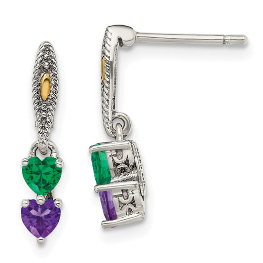 Sterling Silver Antiqued w/14k 2-stone Mother's Earring Mounting