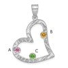SSilver/Rh-plated 3 Birthstone Heart with SSilver Bezel Family Pendant