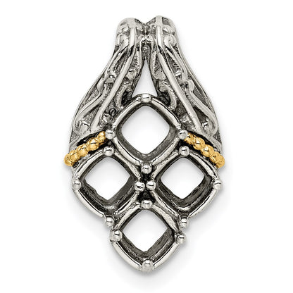 Sterling Silver Antiqued w/14k 4-stone Mother's Pendant Mounting