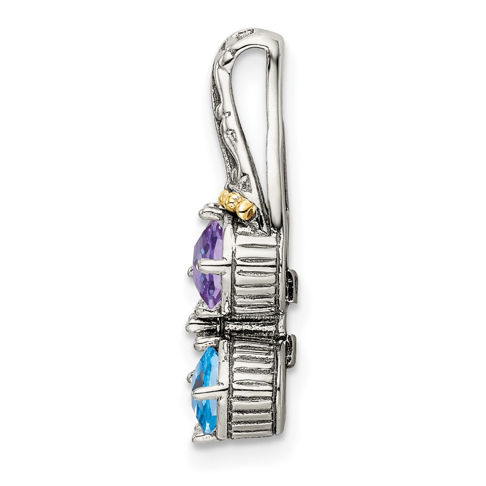 Sterling Silver Antiqued w/14k 5-stone Mother's Pendant Mounting