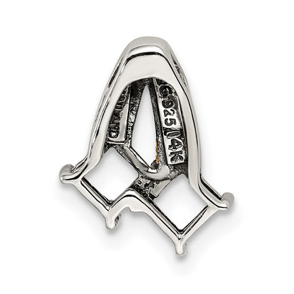 Sterling Silver Antiqued w/14k 2-stone w/Diamond Mothers Pendant Semi-Mount