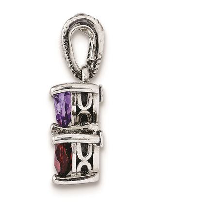 Sterling Silver Antiqued w/14k 2-stone Mother's Pendant Mounting
