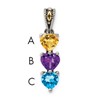 Sterling Silver Antiqued w/14k 3-stone Mother's Pendant Mounting