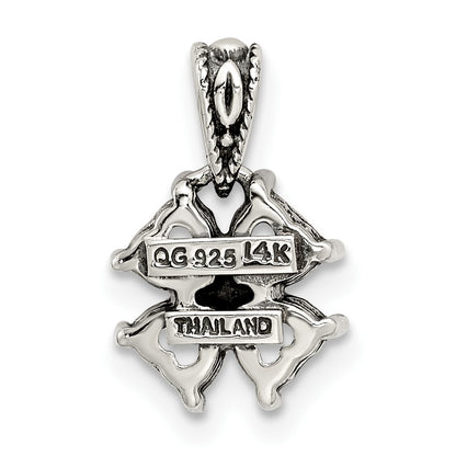Sterling Silver Antiqued w/14k 4-stone Mother's Pendant Mounting