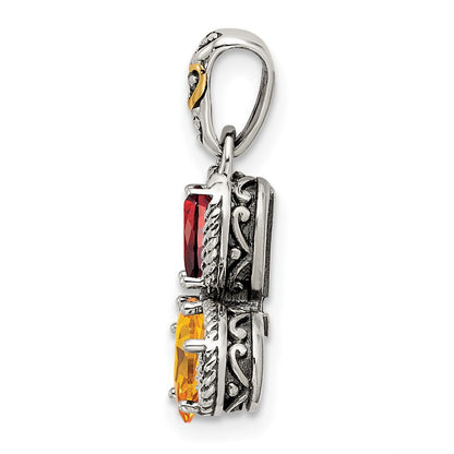 Sterling Silver Antiqued w/14k 3-stone w/Diamond Mothers Pendant Semi-Mount