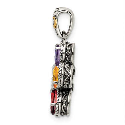 Sterling Silver Antiqued w/14k 5-stone w/Diamond Mothers Pendant Semi-Mount