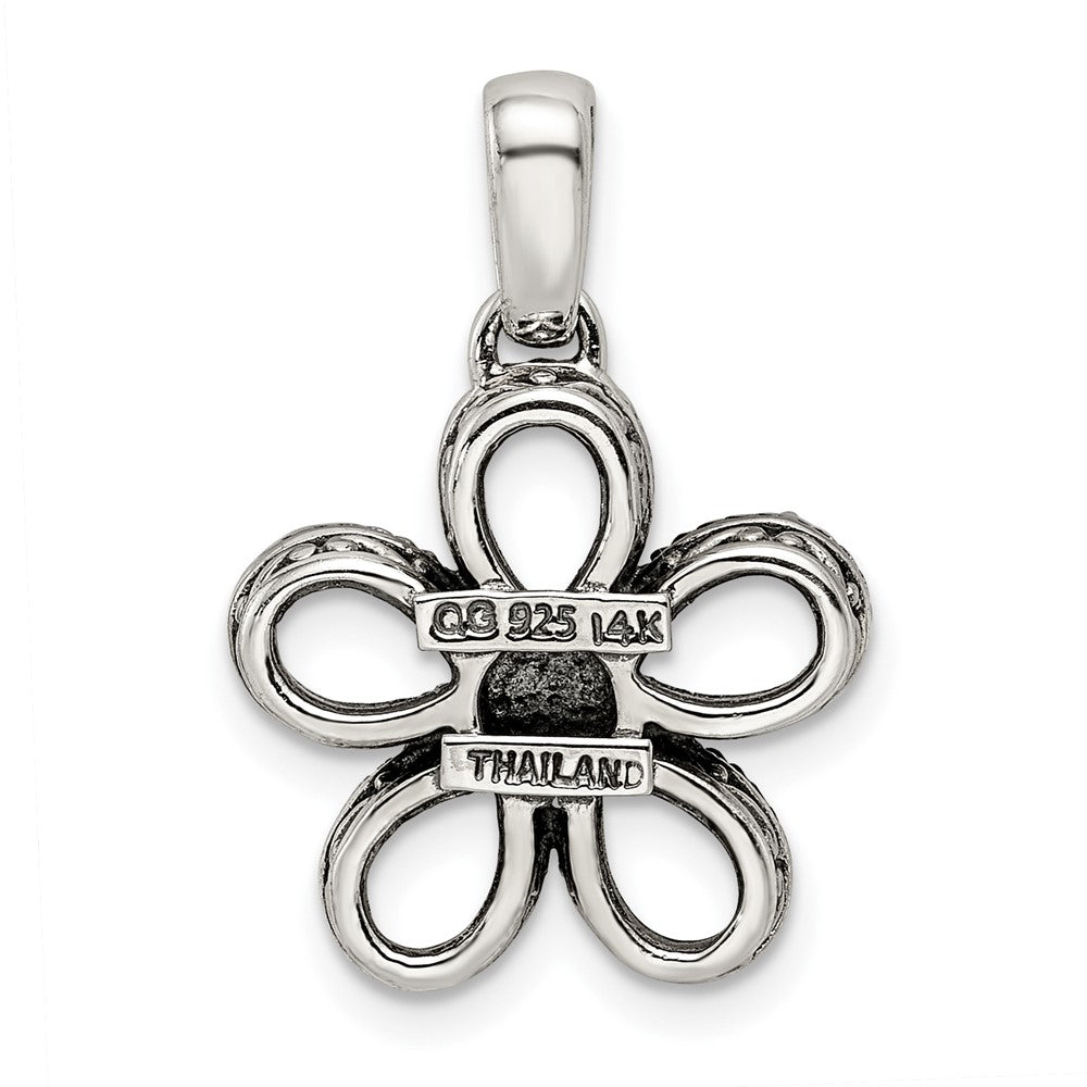 Sterling Silver Antiqued w/14k 5-stone w/Diamond Mothers Pendant Semi-Mount