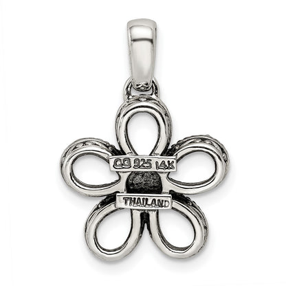 Sterling Silver Antiqued w/14k 5-stone w/Diamond Mothers Pendant Semi-Mount