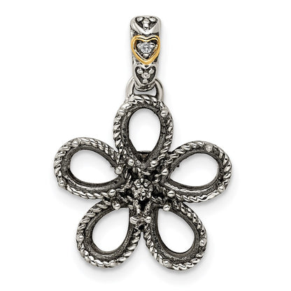 Sterling Silver Antiqued w/14k 5-stone w/Diamond Mothers Pendant Semi-Mount