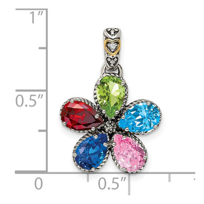 Sterling Silver Antiqued w/14k 5-stone w/Diamond Mothers Pendant Semi-Mount