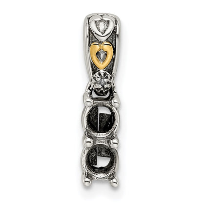 Sterling Silver Antiqued w/14k 2-stone w/Diamond Mothers Pendant Semi-Mount
