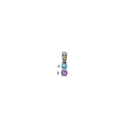 Sterling Silver Antiqued w/14k 2-stone w/Diamond Mothers Pendant Semi-Mount