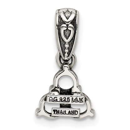 Sterling Silver Antiqued w/14k 3-stone w/Diamond Mothers Pendant Semi-Mount
