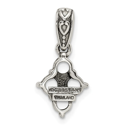 Sterling Silver Antiqued w/14k 4-stone w/Diamond Mothers Pendant Semi-Mount