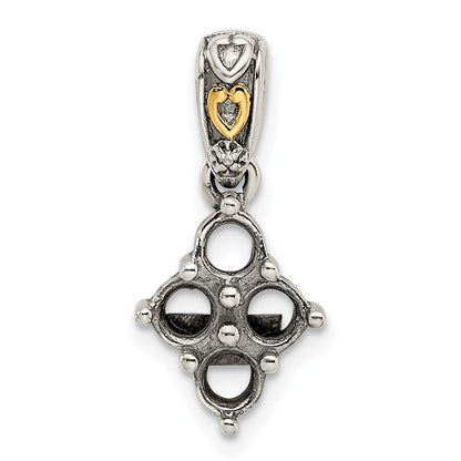 Sterling Silver Antiqued w/14k 4-stone w/Diamond Mothers Pendant Semi-Mount