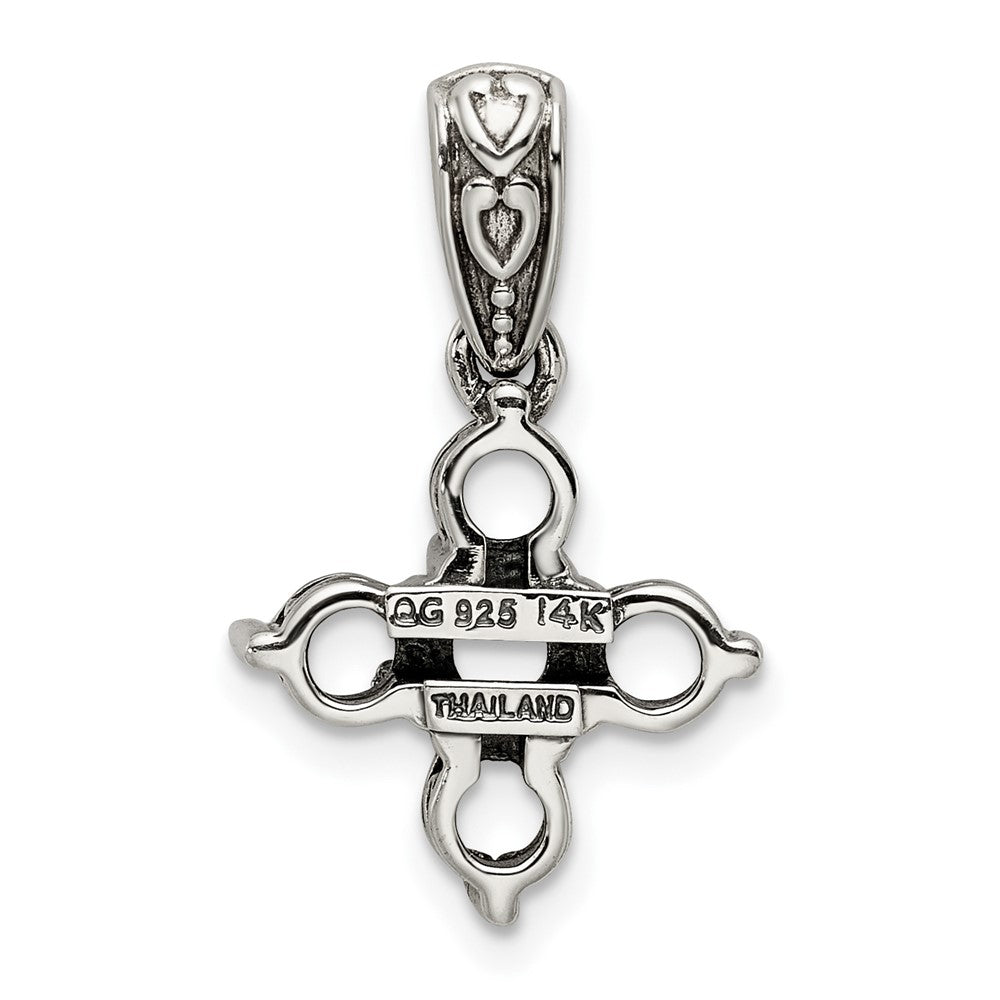 Sterling Silver Antiqued w/14k 5-stone w/Diamond Mothers Pendant Semi-Mount