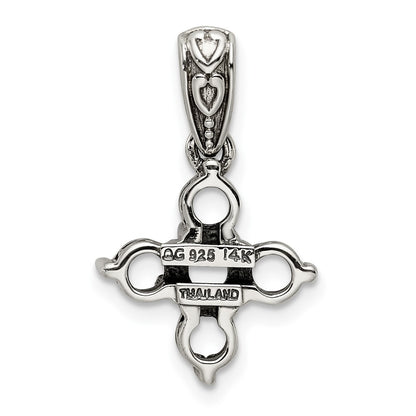 Sterling Silver Antiqued w/14k 5-stone w/Diamond Mothers Pendant Semi-Mount