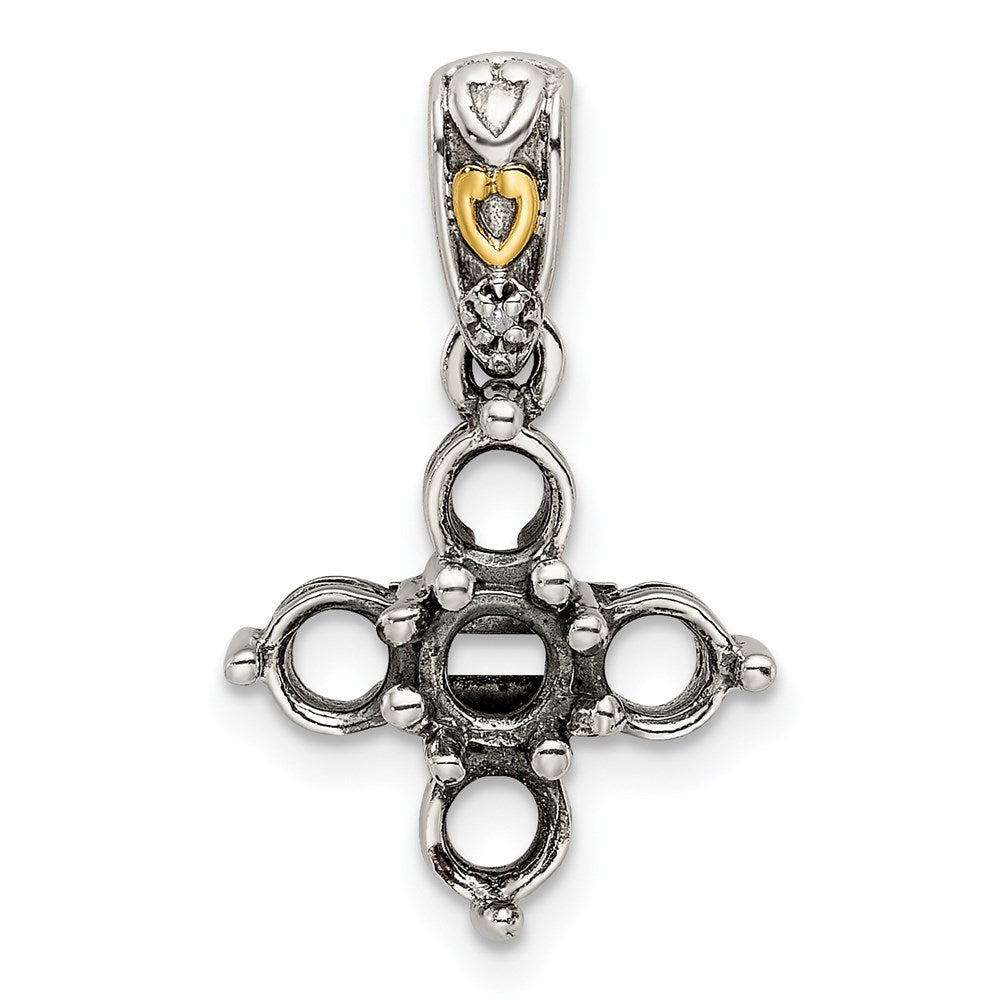 Sterling Silver Antiqued w/14k 5-stone w/Diamond Mothers Pendant Semi-Mount