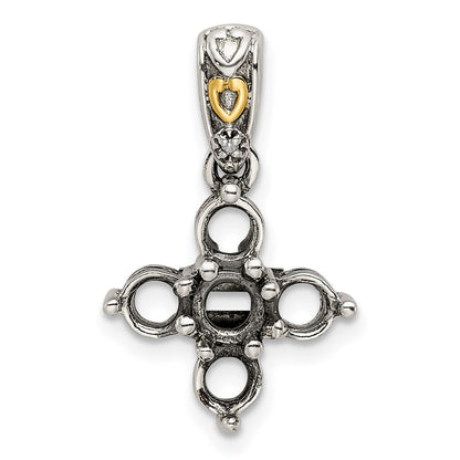 Sterling Silver Antiqued w/14k 5-stone w/Diamond Mothers Pendant Semi-Mount