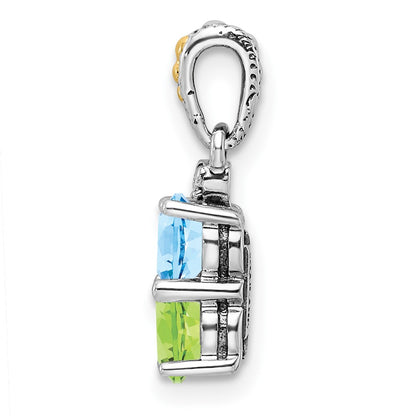 Sterling Silver Antiqued w/14k 2-stone w/Diamond Mothers Pendant Semi-Mount
