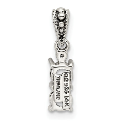 Sterling Silver Antiqued w/14k 2-stone w/Diamond Mothers Pendant Semi-Mount