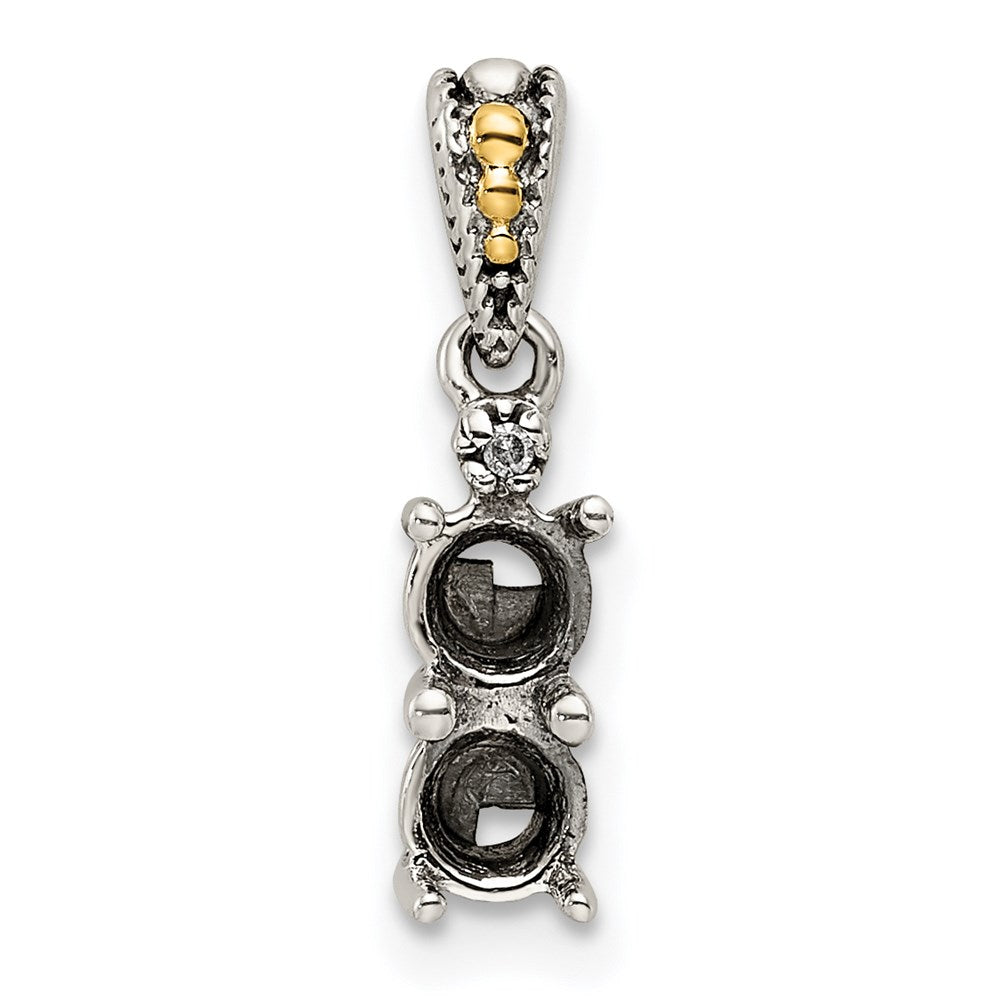 Sterling Silver Antiqued w/14k 4-stone w/Diamond Mothers Pendant Semi-Mount