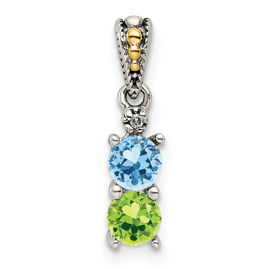 Sterling Silver Antiqued w/14k 2-stone w/Diamond Mothers Pendant Semi-Mount