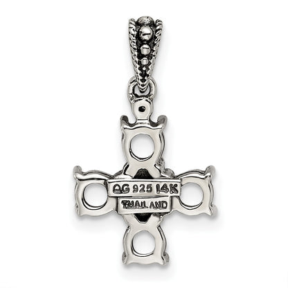 Sterling Silver Antiqued w/14k 5-stone w/Diamond Mothers Pendant Semi-Mount