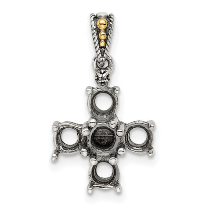 Sterling Silver Antiqued w/14k 5-stone w/Diamond Mothers Pendant Semi-Mount