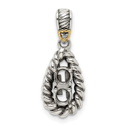 Sterling Silver Antiqued w/14k 2-stone w/Diamond Mothers Pendant Semi-Mount