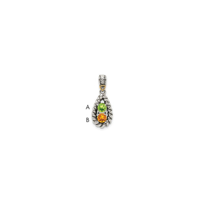 Sterling Silver Antiqued w/14k 2-stone w/Diamond Mothers Pendant Semi-Mount