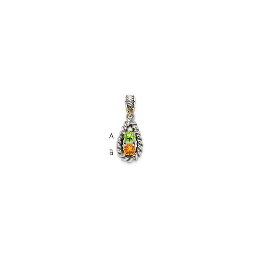 Sterling Silver Antiqued w/14k 2-stone w/Diamond Mothers Pendant Semi-Mount