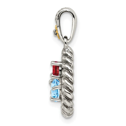 Sterling Silver Antiqued w/14k 3-stone w/Diamond Mothers Pendant Semi-Mount