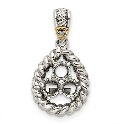 Sterling Silver Antiqued w/14k 3-stone w/Diamond Mothers Pendant Semi-Mount