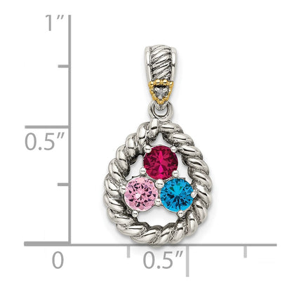 Sterling Silver Antiqued w/14k 3-stone w/Diamond Mothers Pendant Semi-Mount