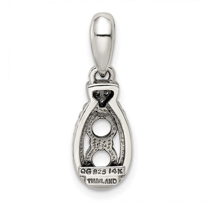 Sterling Silver Antiqued w/14k 2-stone w/Diamond Mothers Pendant Semi-Mount