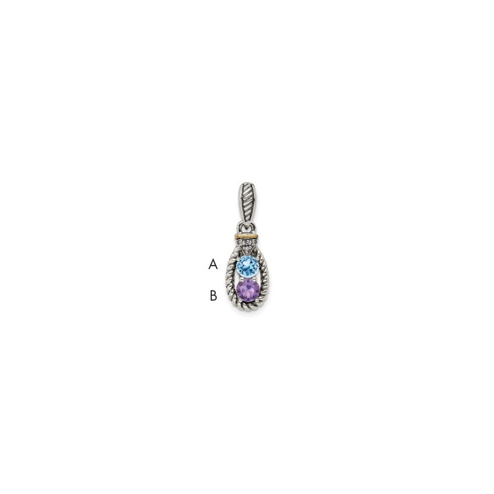 Sterling Silver Antiqued w/14k 4-stone w/Diamond Mothers Pendant Semi-Mount