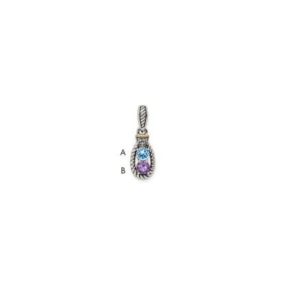 Sterling Silver Antiqued w/14k 2-stone w/Diamond Mothers Pendant Semi-Mount