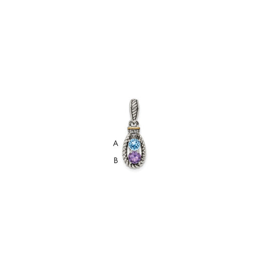 Sterling Silver Antiqued w/14k 4-stone w/Diamond Mothers Pendant Semi-Mount