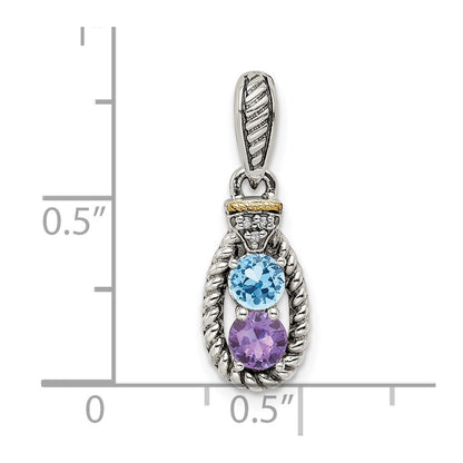 Sterling Silver Antiqued w/14k 2-stone w/Diamond Mothers Pendant Semi-Mount