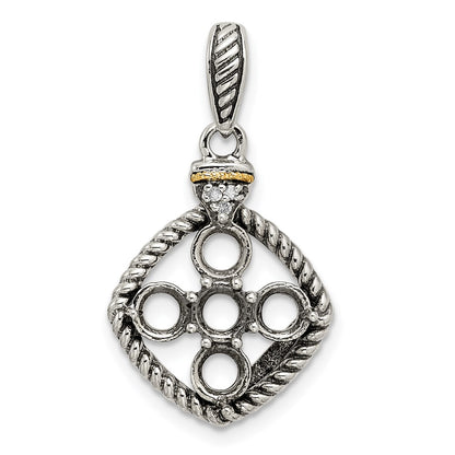 Sterling Silver Antiqued w/14k 5-stone w/Diamond Mothers Pendant Semi-Mount