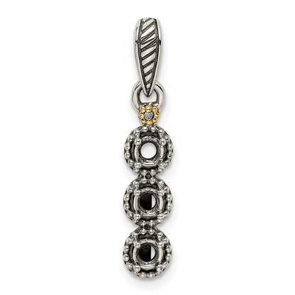 Sterling Silver Antiqued w/14k 3-stone w/Diamond Mothers Pendant Semi-Mount