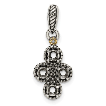 Sterling Silver Antiqued w/14k 4-stone w/Diamond Mothers Pendant Semi-Mount